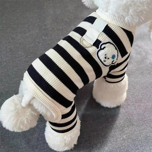 Cozy Pup Soft Cotton Striped Dog Jumpsuit.